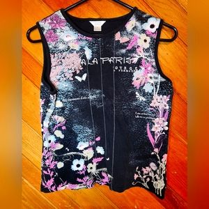 Christopher & Banks Ala Paris black floral thick strapped tank top size small
